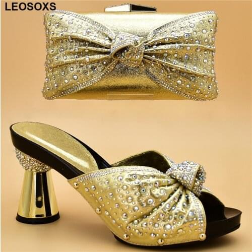 Latest Design Women Shoes and Bag Set In Italy Shoes and Bag Set African Sets 2020 Nigerian Women Wedding Shoes and Bag Sets