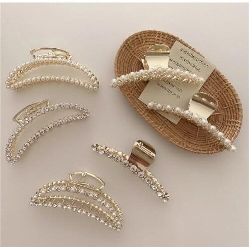 New Pearl Metal Hair Claw Clips Rhinestone Shark Hair Clip Big Size Makeup Hair Styling Barrettes For Women Hair Accessories