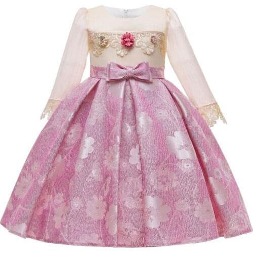 Prom Dress 2021 New Girls Princess Mesh Dresses Jacquard Print Childrens Dress European and American Style Wedding Dresses 10Y