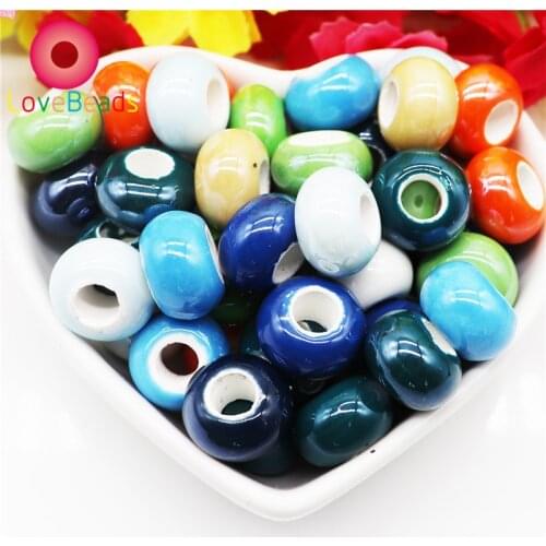 10Pcs Color Ceramic Glass Murano Smooth Surface Round Loose Large Hole European Spacer Beads Fit Pandora Charms Bracelet Jewelry