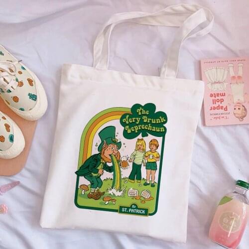 The Very Drunk Leprechaun Funny Letters Shopping Bag Cute Shoulder Canvas Bags Harajuku Large Capacity Messenger Women Bags