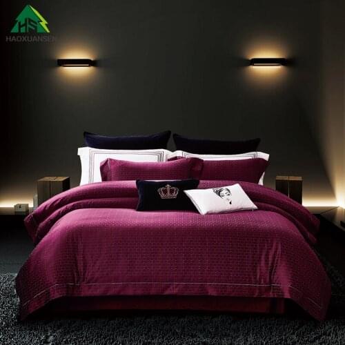 Cotton 4Pieces Yarn Dyed Jacquard Bedding Set Bed Linens King Size Duvet Cover Pillowcase Bedsheet Fashion Hexagonal Ring Design