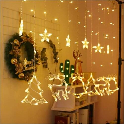 Curtain Lights Christmas Indoor Outdoor Lights Fairy Lights Creative Hanging Light Star/Tree/Deer/Bell Shaped String Light Xmas