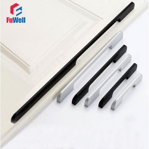 Aluminum Alloy Furniture Handle Cabinet Drawer Knobs Door Handle Pulls 96/128/160/288mm Hole Pitch Kitchen Cupboard Handle