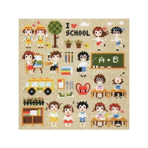 I LOVE SCHOOL DIY Craft Stich Cross Stitch Package Cotton Fabric Needlework Embroidery Crafts Counted Cross-Stitching Kit