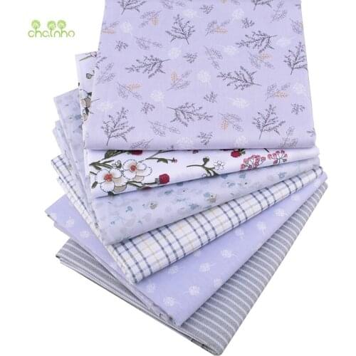Chainho,Gray Floral Printed Twill Cotton Fabric,DIY Quilting Sewing For Baby&Child Sheet,Pillow,Cushion,Toys Material,Half Meter