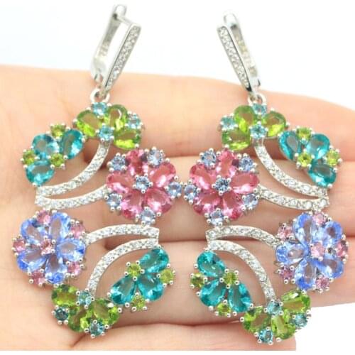 22x14mm New Statement Jewelry Owl Shape Rich Blue Violet Tanzanite Cubic Zircon Ladies Bride Wedding Silver Earrings Wholesale