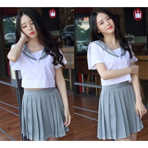 Japan South Korea School Uniform Short Sleeve Tops and Pleated Skirt British Navy Style Sailor Uniform Student Uniform