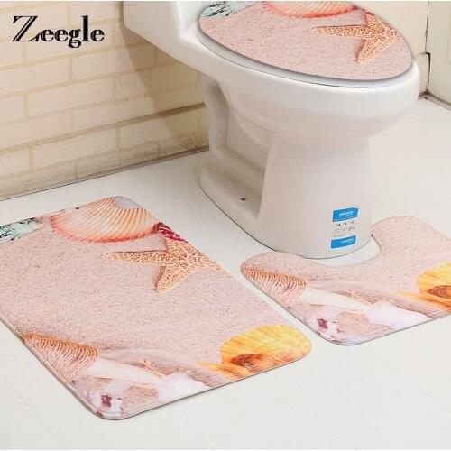 Zeegle Stone Beach Pattern 3Pcs/Set Lid Toilet Seat Cover Pedestal Rug Bathroom Bath Mats Set Non-slip Toilet Rugs Floor Mats