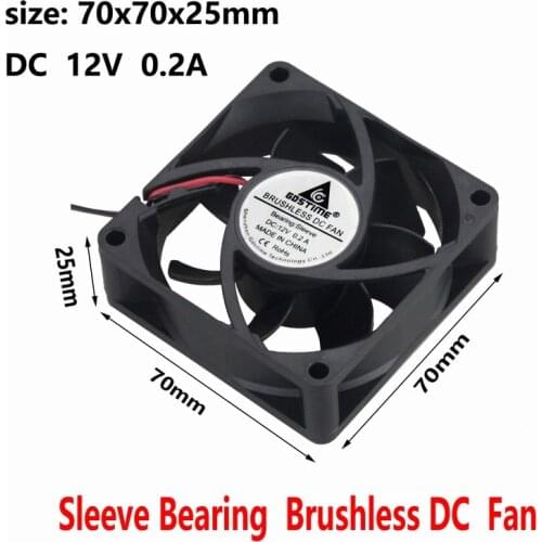 Gdstime 2 Pcs 2 Pins DC 12V 70mm x 25mm PC Computer CPU Fan Cooler 7cm Cooling Heatsink Exhaust Radiator 70*70*25mm