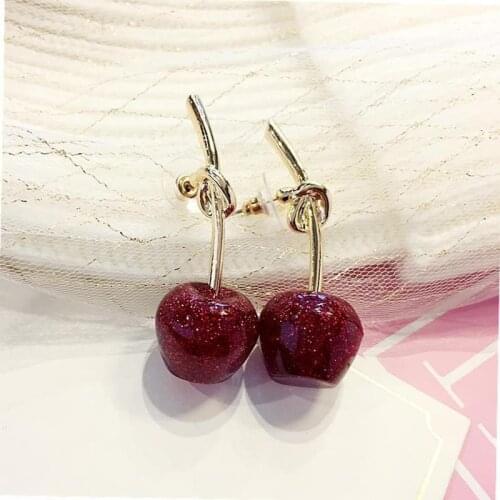 2020 Fashion New Sweet Cute Cherry Earrings Creative Personality Red Fruit Cherry Pendant Earrings Temperament Wild Jewelry
