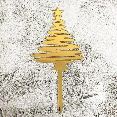 3pcs acrylic gold mirror 6inch christmas tree cake topper