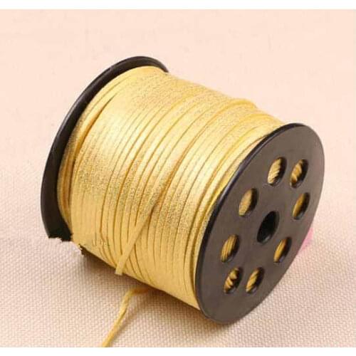 Free Shipping 100Yds Glitter Metallic Gold Yellow Flat faux Leather Suede Cord, 3mm Cord,Faux Suede Cord for Bracelets 3mm