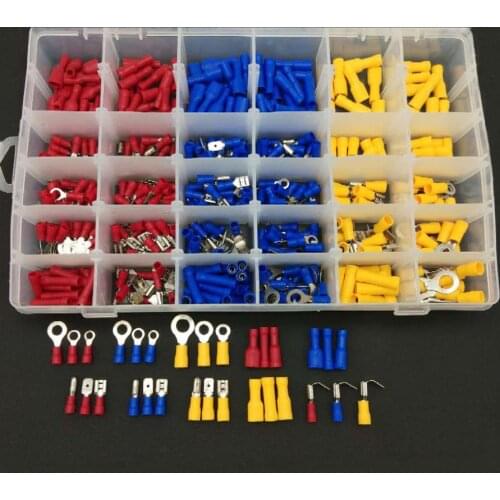 Free shipping 480pcs/lot Assorted Female and Male Full Insulated Terminals Connectors Assortment Kit Electrical Crimp Spade Ring