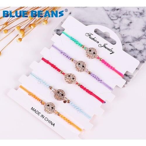 Bohemian 2019 Smiley face bracelets red rope charms bracelet for women kids best friend jewelry handmade accesorios mujer bijoux