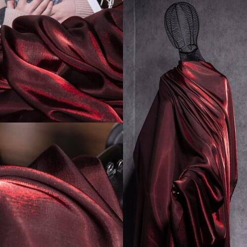 Wine Red Glass Satin Gradient Fabric Hanfu Horse Trousers Skirt Wedding Cloth Skin Breathable Bright Luster