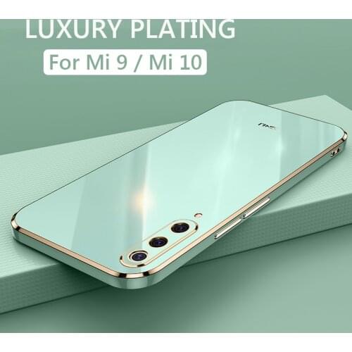 Luxury Square Plating Phone Case For Xiaomi Mi 9 Mi 10 Mi9 Mi10 ShockProof Soft TPU Silicone Back Cover Fundas