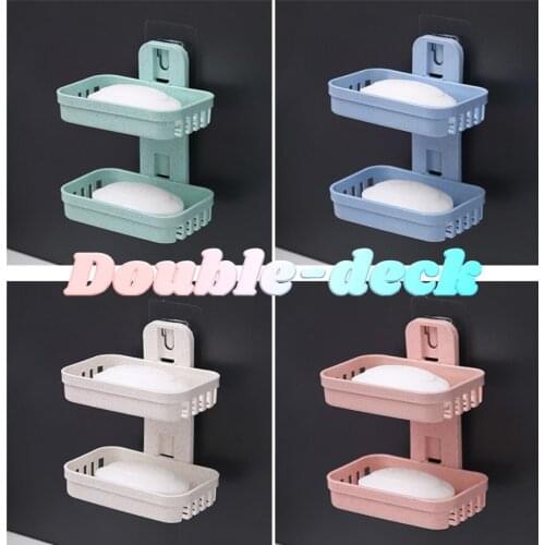 1Pcs Soap Holder Wall Bathroom Soap Dishes Box Double-deck Creative Drainage Soap Organizer Container Self Adhesive Supplies