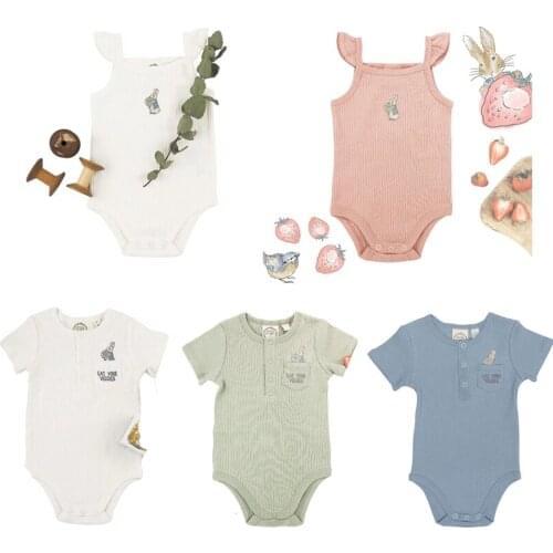 Baby Bodysuits 2021 New Summer Brand Design Infant Newborn Cute Rabbit Embroidery Jumpsuits Toddler Cotton Boys Girls Clothes