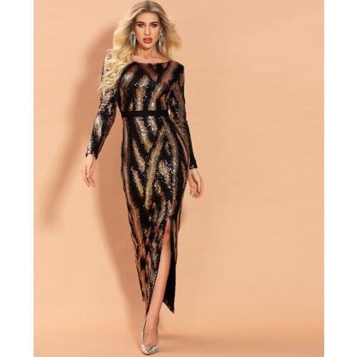 Glamorous Mermaid Jewel Sequined Evening Gowns for Women Floor Length Long Sleeves Backless Sexy Elegant Formal Dress