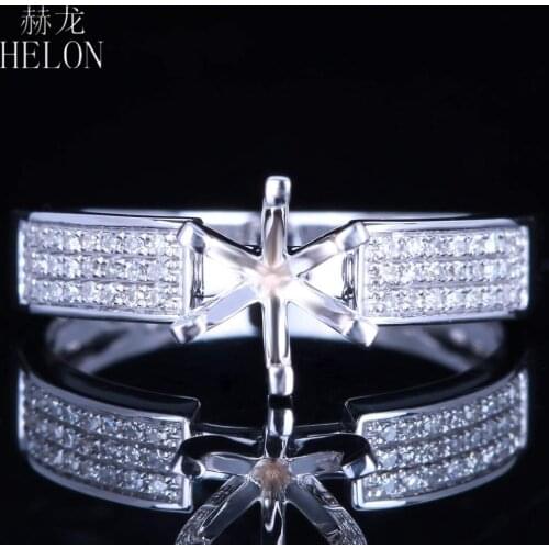 HELON 5.75 - 7.25mm Round Cut Solid 14K White Gold Genuine Natural Diamonds Fine Jewelry Semi Mount Engagement Wedding Ring