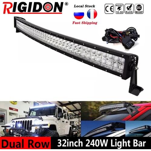 RIGIDON Curved Dual-Row 42inch/240W Led Light Bar Spot Flood Combo Beam For Offroad Truck 4WD SUV ATV With Wiring