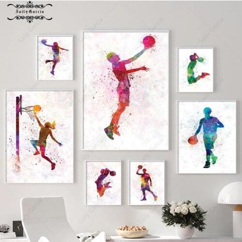 Basketball Gesture Poster and Prints Watercolor Graffiti Effect Canvas Painting Wall Art Pictures for Modern Home Interior Decor