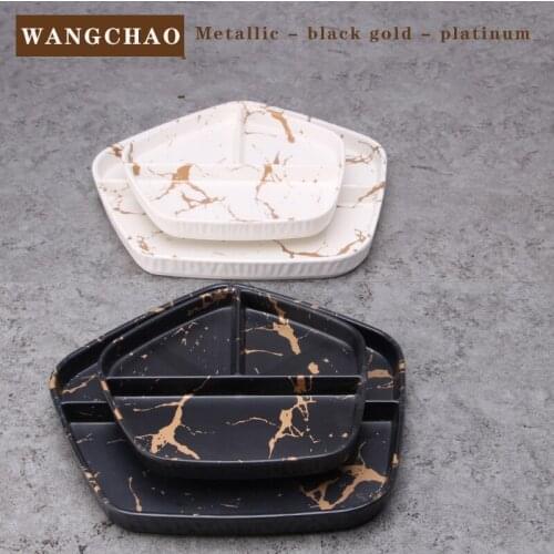 Korean Marbled 9-inch Snack Plate Irregular Plastic Multi-cell Platter Simple Home Display Plate Home Decoration Accessories