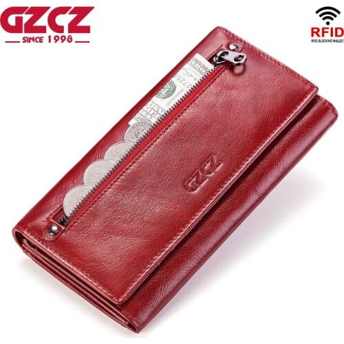 GZCZ Fashion Wallet Women Genuine Leather Coin Purse Portomonee Luxury Brand Kashelek Female Long Walet Womens Lady Cuzdan Rfid