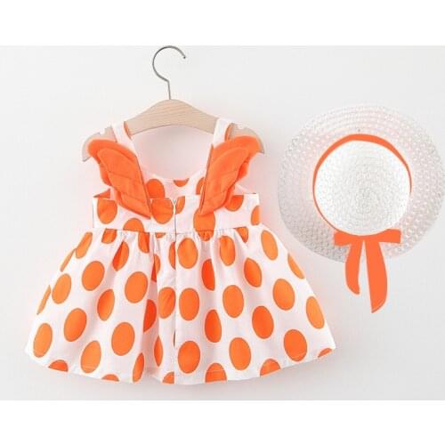 2Pcs Summer Toddler Girls Clothes Sets Baby Beach Dresses for Girls Cute Bow Dots Sleeveless Dress Newborn Princess Dress Sunhat