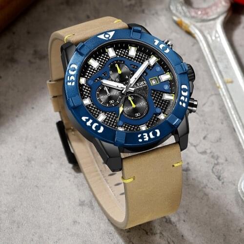 MEGIR 2021 Blue Mens Watches Top Brand Luxury Chronograph Sport Watch for Men Clock Male Quartz Wristwatches Reloj Hombre