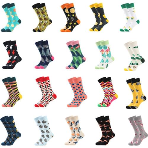 DONG AI Fashion Men Happy Socks Trend Harajuku Cartoon Fruit Flamingo Food Skateboard Winter Unisex Hip Hop Funny Cotton Socks