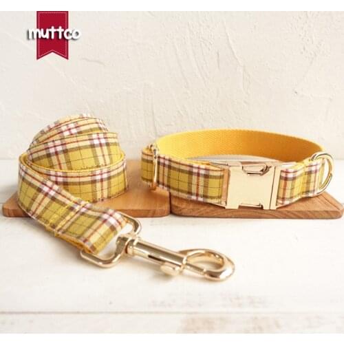 MUTTCO retailing stout durable soft collars handmade bow-tie dog collars THE LEMON PLAID 5 sizes collar leash set UDC057J