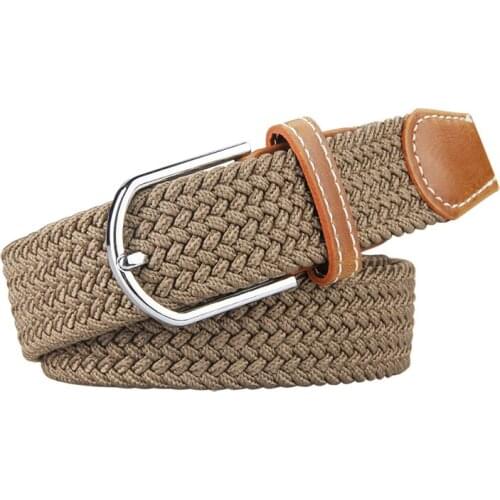 Men Elastic Belt Waistband Braided Style With Silver Buckle Stretch Belt Black Color Beige Color Blue Grey Navy Seven Colors