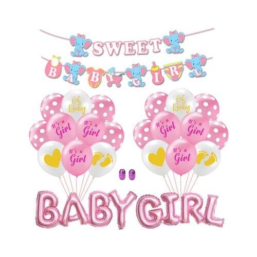 Baby Boy/Baby Girl Flag Dot Sequin Latex Balloons Set Aluminum Film Balloon Boy and Girl Theme Birthday Party Supply Decoration