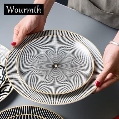 6/8/10 Inch Geometric Series Western Food Plate Set Dessert Cake Plates Household Fruit Disc Decoration Hanging Plate Porcelain