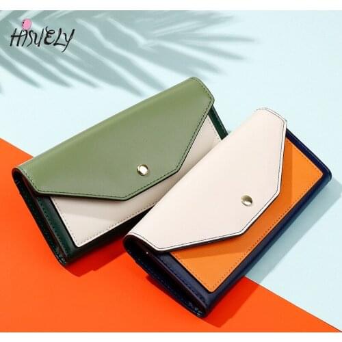 2021 New Fashion Envelope Women Wallet Hit Color 3Fold Flowers Printing PU Leather Wallet Long Ladies Clutch Coin Phone Purse