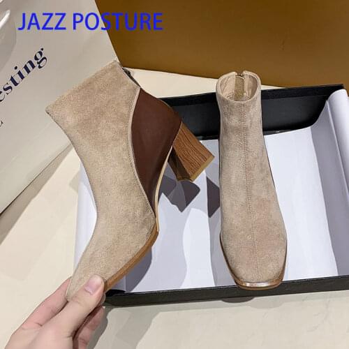 2020 New Arrival Fashion Shoes Women Boots Suede Ankle Boots Square Toe High heel Boots Female Sexy Shoes z722