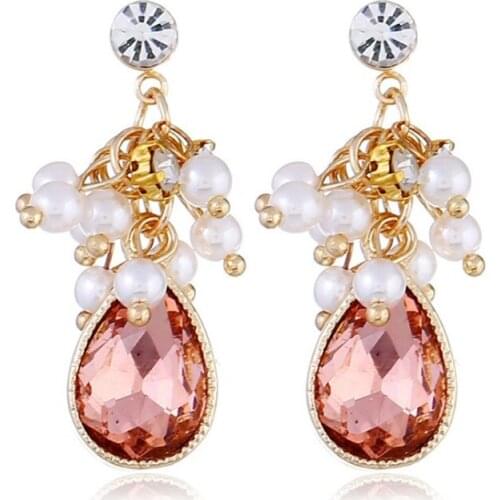 New jewelry powder crystal droplet Pendant S925 Tremella nail long pearl fringed Earrings