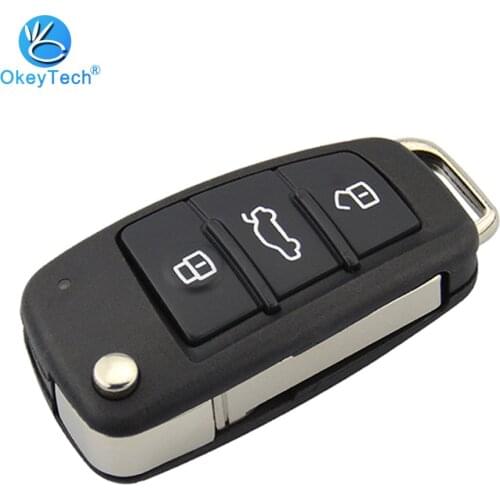 OkeyTech 3 Button Flip Folding Remote Car Key Shell Case Fob Housing HU66 HAA Uncut Blank Blade for Audi A6L A8 A2 A3 A4 Q7 TT