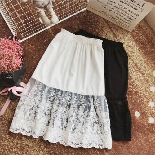 Autumn and winter black/white lace stitching bluebell embroidery hem mid-length womens inner mesh skirt