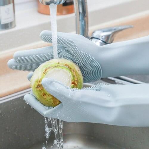 Dish Washing Gloves Silicone Dishes Cleaning Gloves With Cleaning Brush Kitchen Wash Housekeeping Scrubbing Gloves