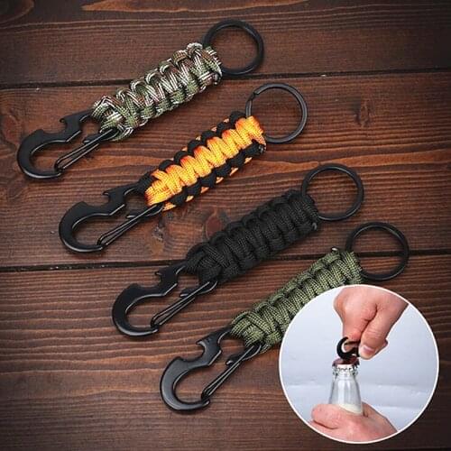 Outdoor Camping Carabiner Keychain Ring Military Paracord Cord Rope Camping Survival Kit Emergency Knot Bottle Opener Key Chain