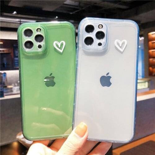 Lovely Heart Print Transparent Phone Case For iPhone 11 12 Pro X XS MAX XR 8 7 SE 2020 Cover Soft TPU Cases Capa