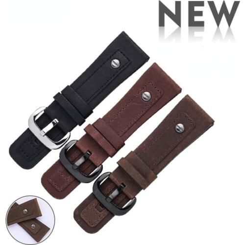 Frosted real leather strap Retro Crazy Horse leather nailed 28mm breathable watch strap