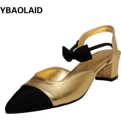 Baotou Bow-knot Small Fragrant Wind Sandals 2021 Summer New Sheepskin Color Matching Pointed Toe Hollow Thick Mid-heel Sandals