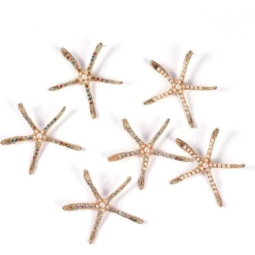 Gold Color Rhinestone Starfish Earrings Women Trend ZA Earrings Jewelry Femme Wedding Accessories 2019
