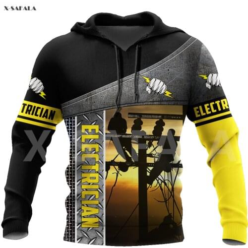 Lineman Electrician Black Yellow 3D Over Printed Hoodie Man F10 Women Unisex Outwear Zipper Pullover Sweatshirt Casual