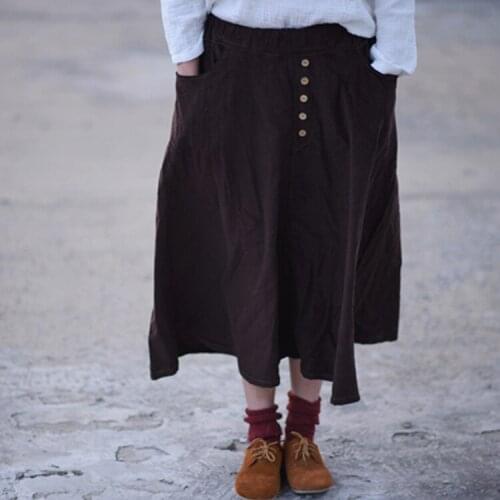 2018 Women Autumn Winter Vintage Corduroy Skirts Ladies Elastic Waist Loose Casual retro Skirts Female Fall Pleated Skirts