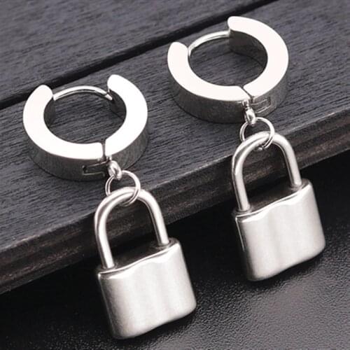 Fashion kpop lock Shaped Stainless steel Stud Earrings For Women Punk Hip Hop Style Ear Jewelry Party Gifts 1 pc